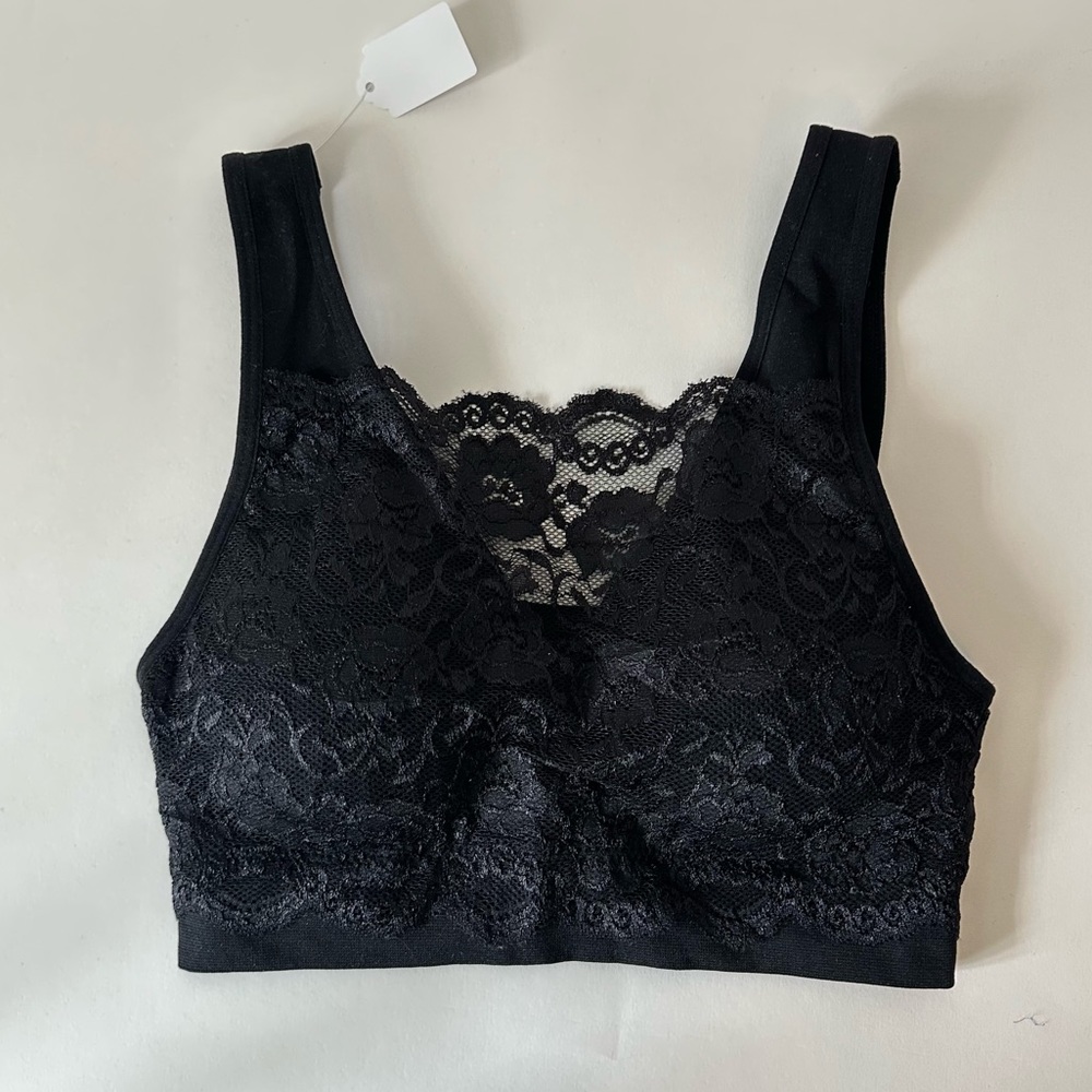 Zenana Lace Overlay V-neck Black Bralette